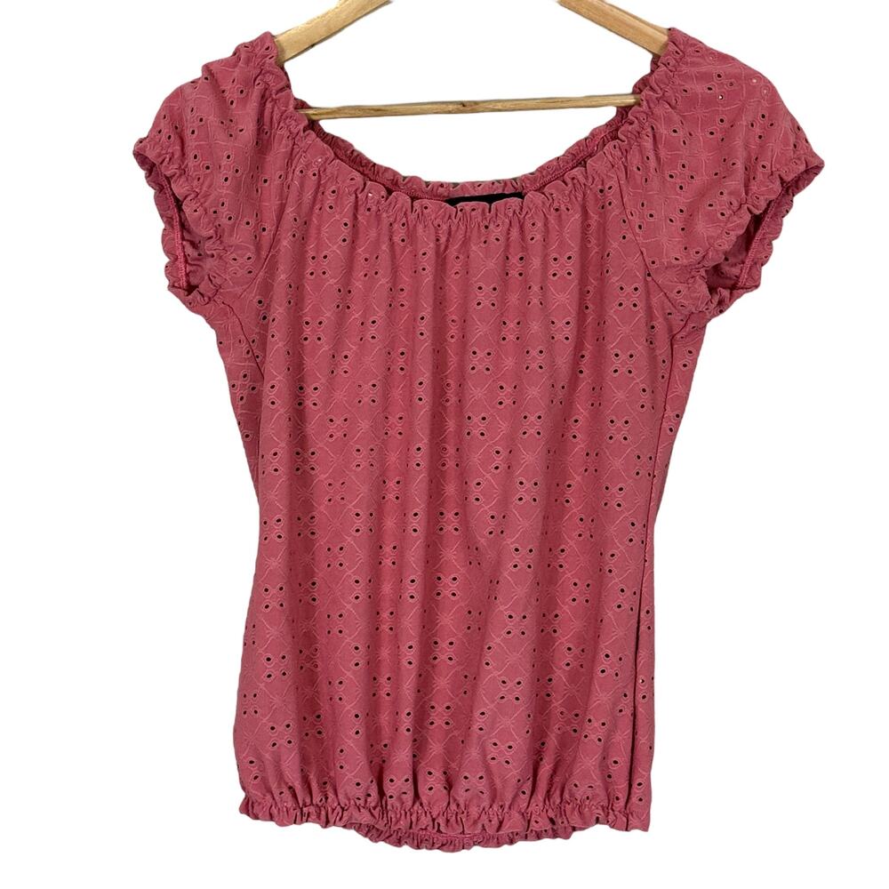 Ted Lapidus Top Womens S Pink Eyelet Ruffle Boho Cottagecore Coquette Prairie